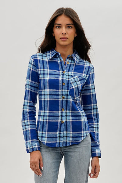 Canada Weather Gear Button Up Flannel Shirt - Blue - Womens Shirts & Blouses - Fairweather
