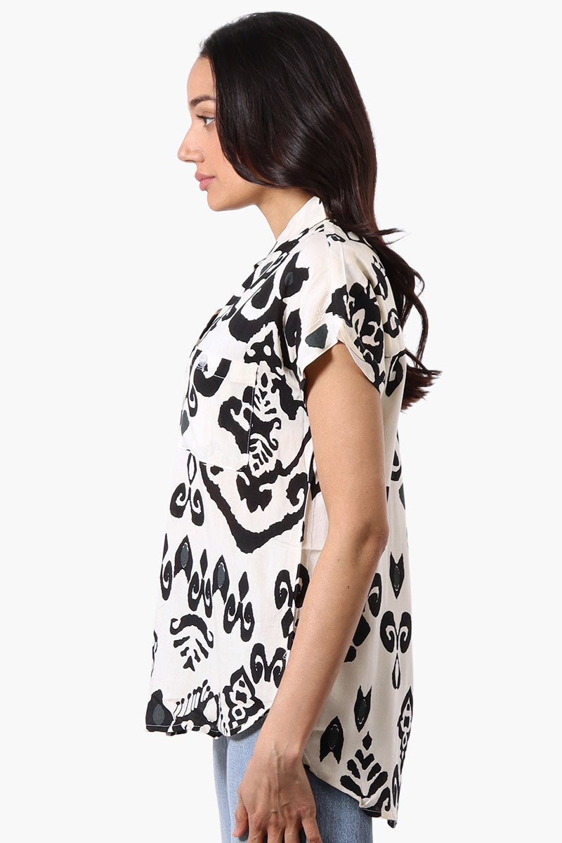 Majora Patterned Camp Collar Button Up Shirt - Cream - Womens Shirts & Blouses - Fairweather
