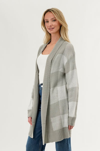 Canada Weather Gear Plaid Knit Fold Over Cardigan - Grey - Womens Cardigans - Fairweather