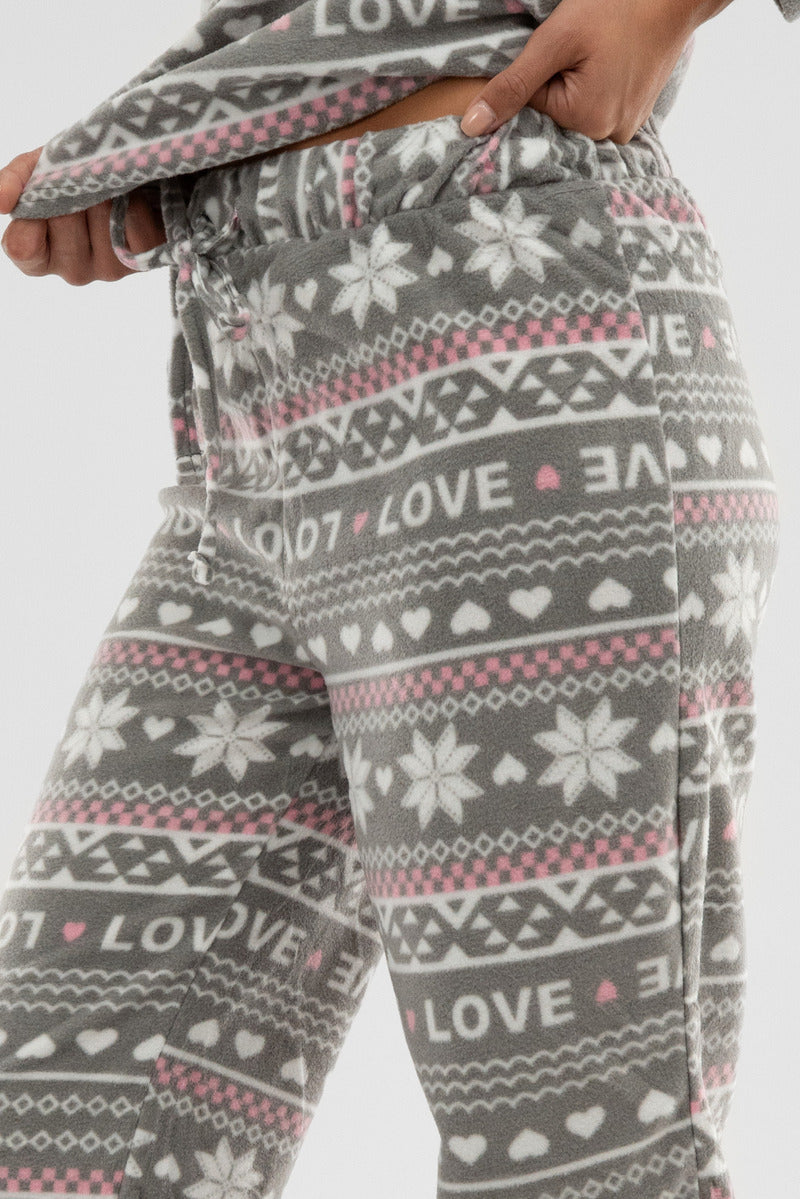 Canada Weather Gear Festive Print Wide Leg Pajama Pants - Grey - Womens Pajamas - Fairweather