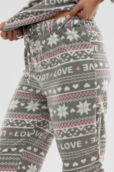 Canada Weather Gear Festive Print Wide Leg Pajama Pants - Grey - Womens Pajamas - Fairweather
