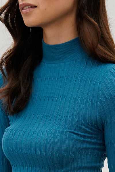 International INC Company Ribbed Mock Neck Long Sleeve Top - Blue - Womens Long Sleeve Tops - Fairweather