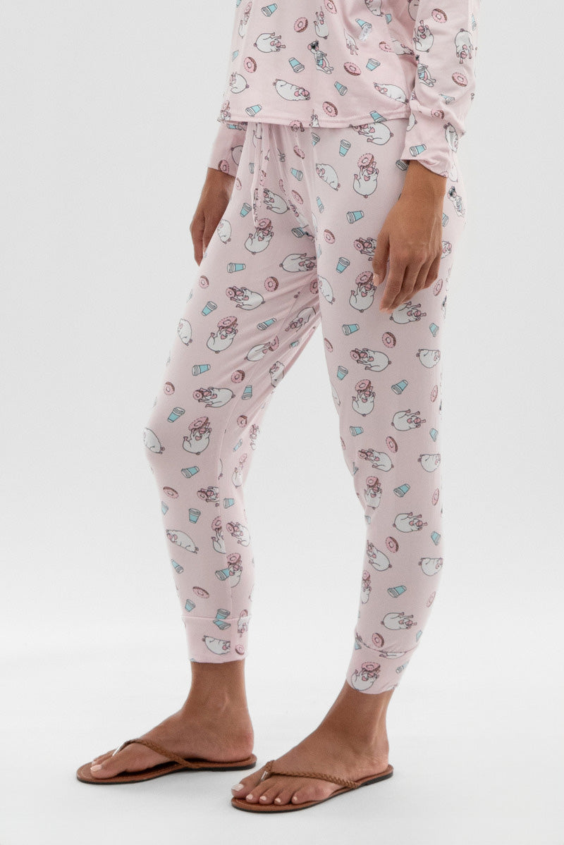 Canada Weather Gear Dog Print Tie Waist Pajama Pants - Blush - Womens Pajamas - Fairweather