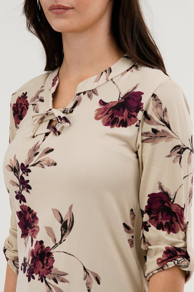 Majora Floral Lace Up Blouse - Beige - Womens Shirts & Blouses - Fairweather