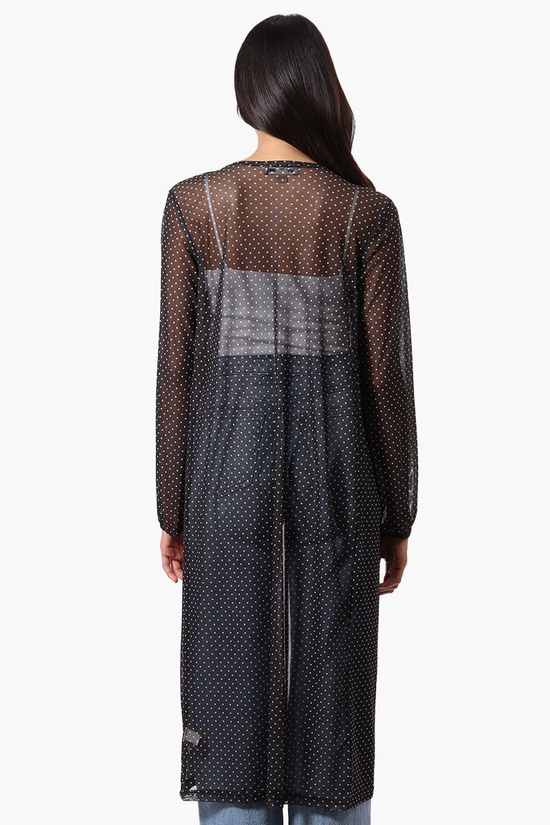 Polka Dot Long Sleeve Sheer Duster Cardigan - Black