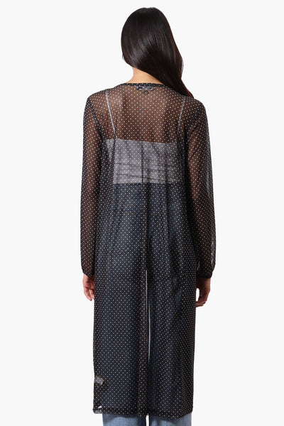 Stylexchange Polka Dot Long Sleeve Sheer Duster Cardigan - Black - Womens Cardigans - Fairweather