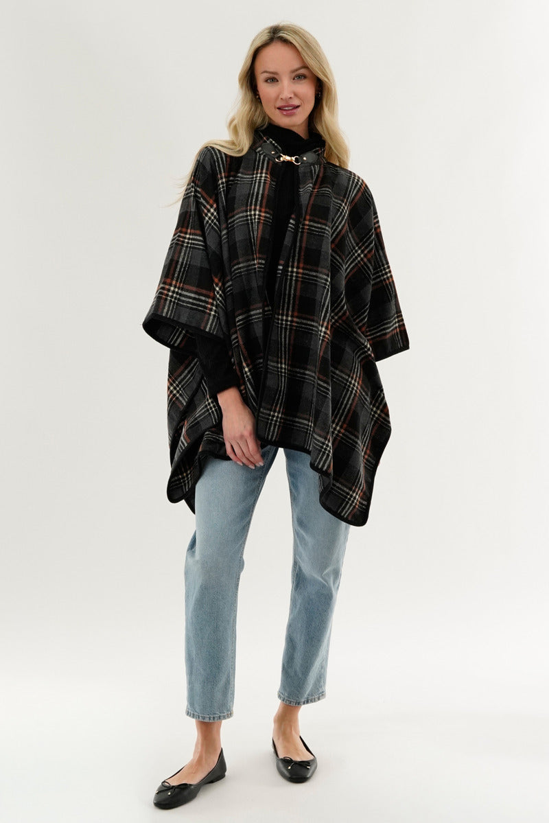 Canada Weather Gear Plaid Poncho - Black - Womens Ponchos - Fairweather