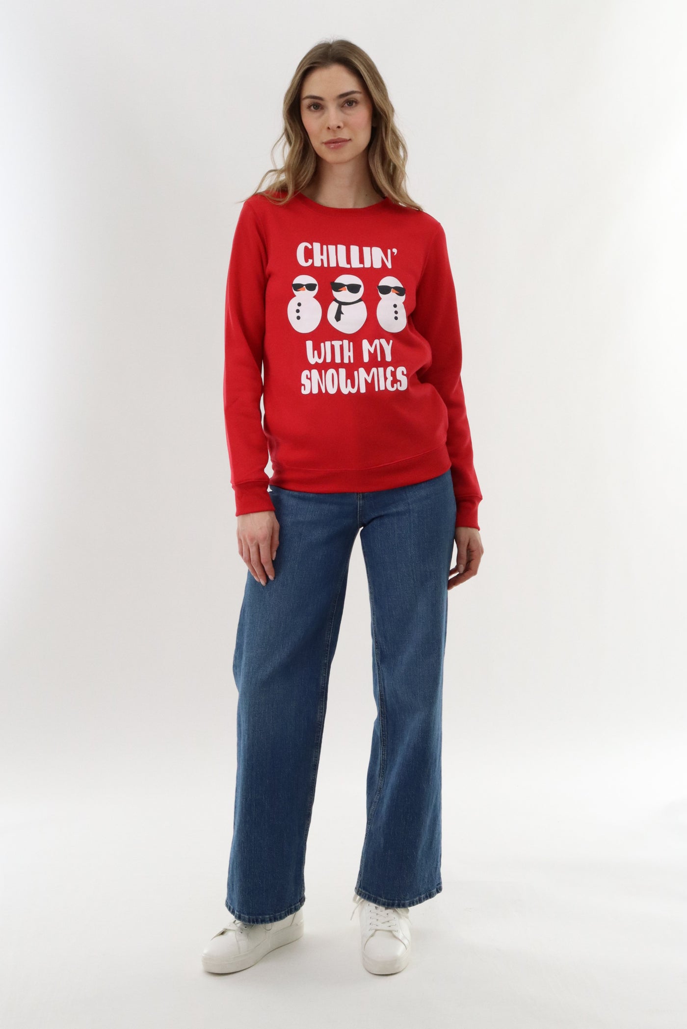 Festive Snowmies Christmas Sweater - Red - Womens Christmas Sweaters - Fairweather