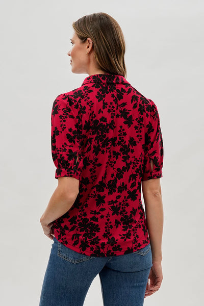 Beechers Brook Floral Puff Sleeve Button Down Blouse - Red - Womens Shirts & Blouses - Fairweather