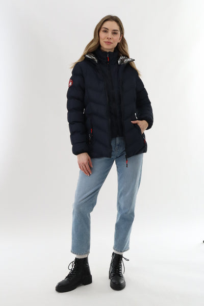 Canada Weather Gear Quilted Puffer Double Zip Bomber Jacket - Navy - Womens Bomber Jackets - Fairweather