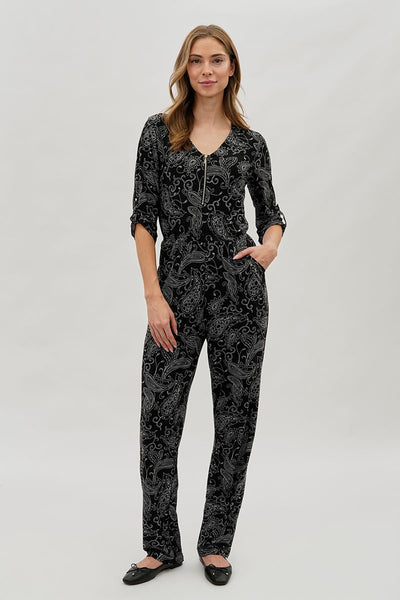 International INC Company Paisley Print Half Zip Jumpsuit - Black - Womens Jumpsuits & Rompers - Fairweather