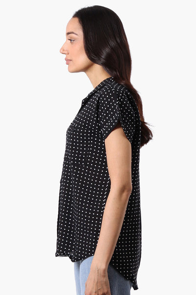 Majora Dotted Pattern Camp Collar Button Up Shirt - Black - Womens Shirts & Blouses - Fairweather