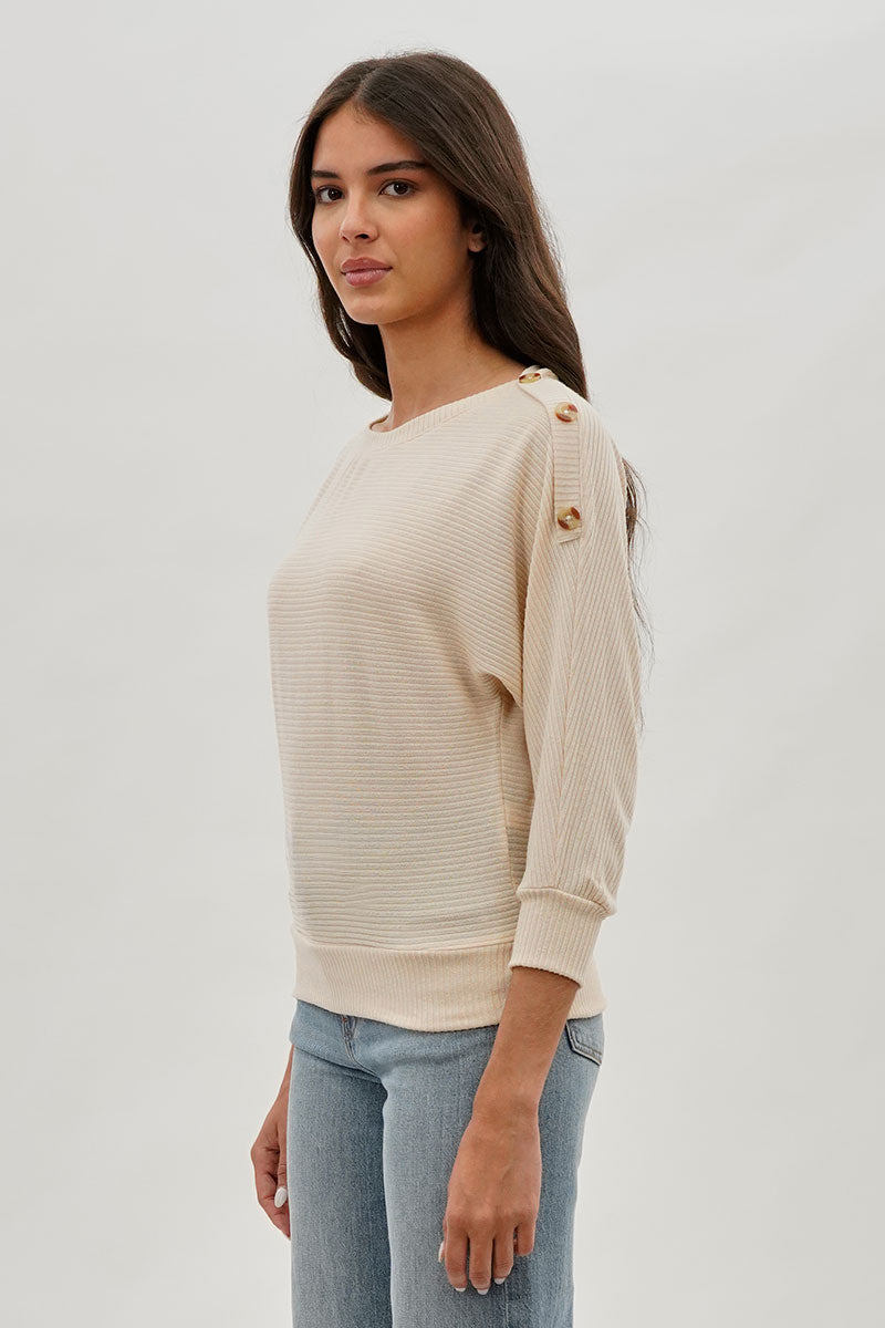 International INC Company Ribbed Button Detail Pullover Sweater - Cream - Womens Pullover Sweaters - Fairweather