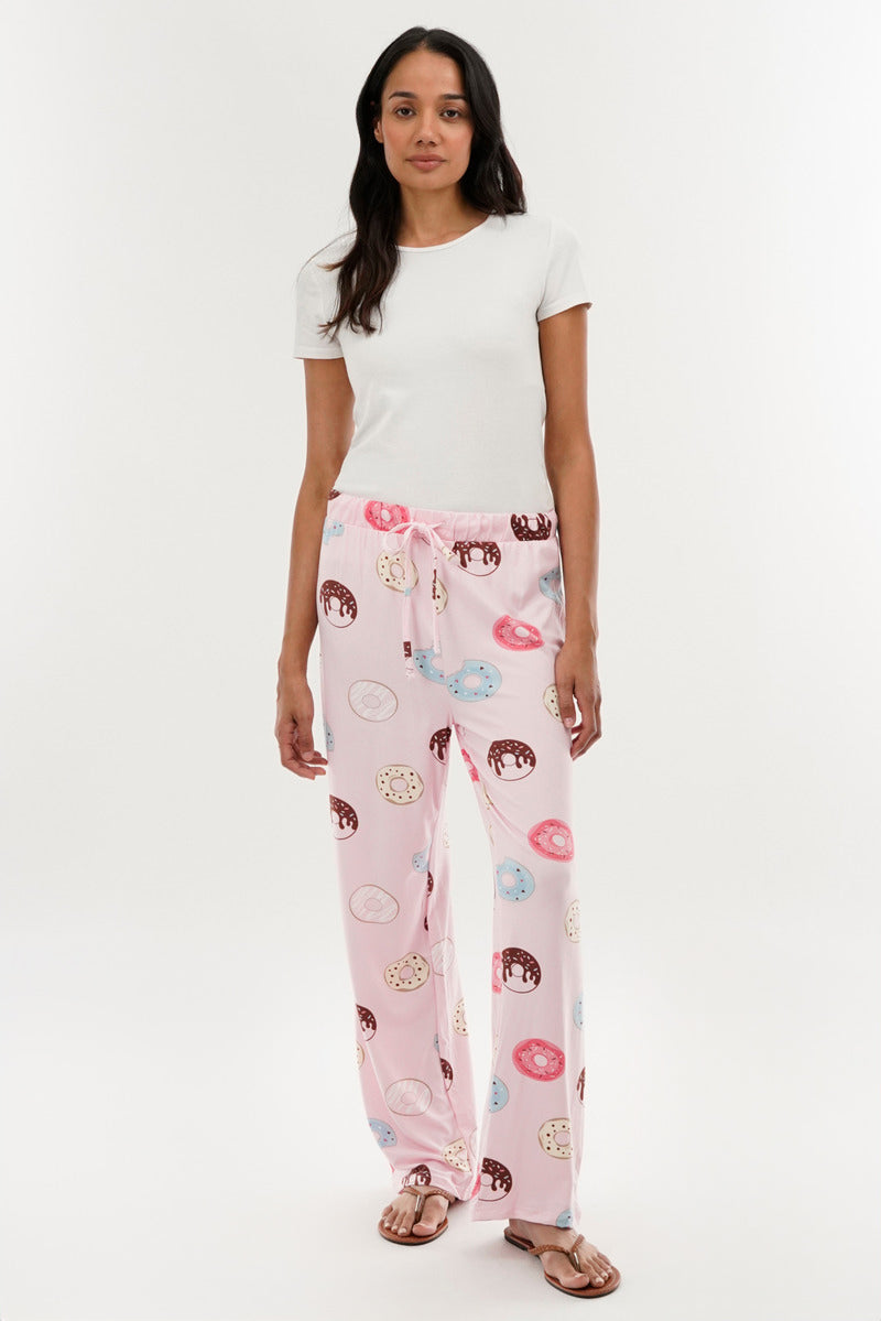 Canada Weather Gear Doughnut Print Wide Leg Pajama Pants - Pink - Womens Pajamas - Fairweather