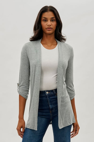 Fahrenheit Open Front Roll Up Sleeve Cardigan - Grey - Womens Cardigans - Fairweather