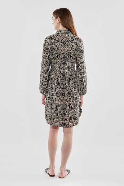 Beechers Brook Floral Tie Waist Long Sleeve Day Dress - Black