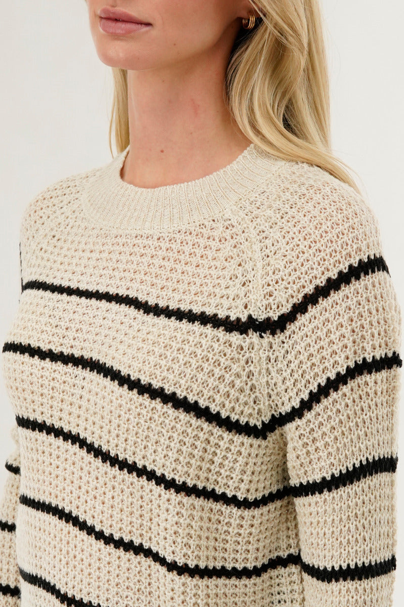 International INC Company Striped Knit Crewneck Pullover Sweater - Cream - Womens Pullover Sweaters - Fairweather