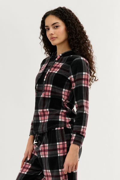 Canada Weather Gear Plaid Hooded Pajama Top - Black