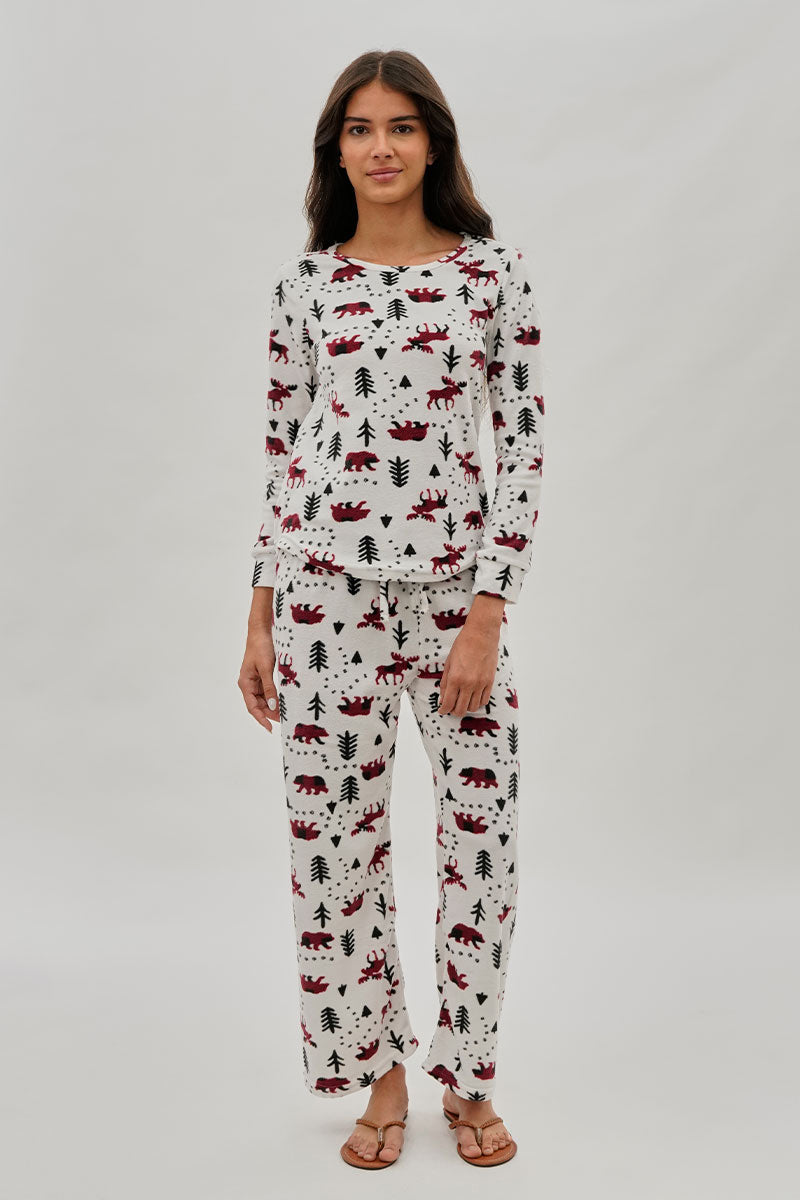 Canada Weather Gear Winter Print Crewneck Pajama Top - White - Womens Pajamas - Fairweather