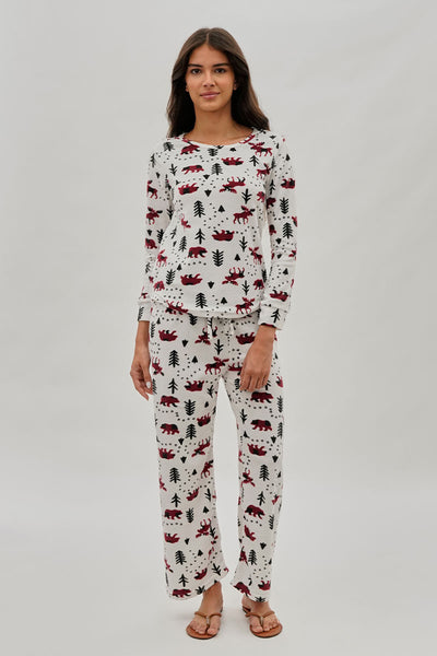Canada Weather Gear Winter Print Crewneck Pajama Top - White - Womens Pajamas - Fairweather