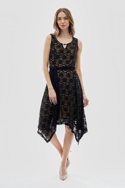 Costa Blanca Belted Lace Gold Bar Detail Day Dress - Black - Womens Cocktail Dresses - Fairweather