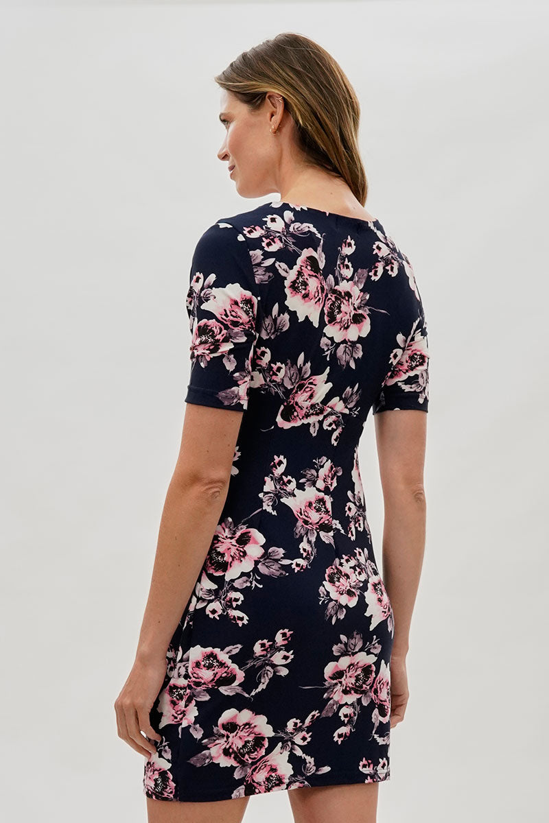 International INC Company Floral Short Sleeve Day Dress - Navy - Womens Day Dresses - Fairweather