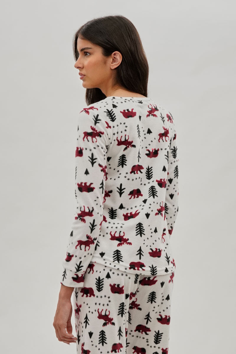 Canada Weather Gear Winter Print Crewneck Pajama Top - White - Womens Pajamas - Fairweather
