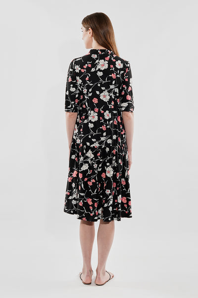 International INC Company Floral Tiered Henley Day Dress - Black