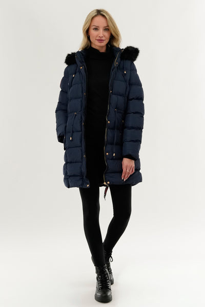 Canada Weather Gear Tie Waist Puffer Parka Jacket - Navy - Womens Parka Jackets - Fairweather