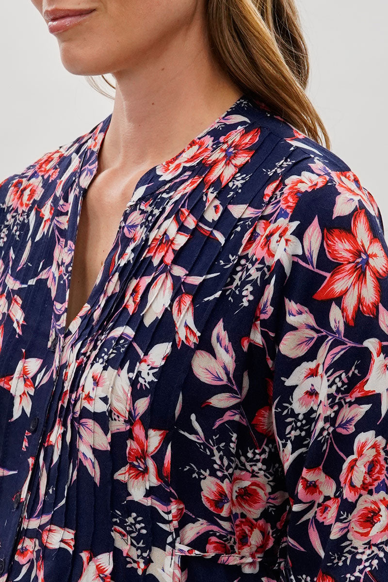International INC Company Floral Back Tie Blouse - Navy - Womens Shirts & Blouses - Fairweather