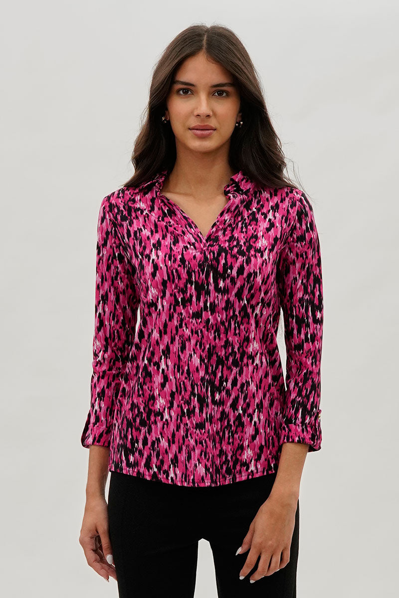 International INC Company Split Neck Collared Blouse - Pink - Womens Shirts & Blouses - Fairweather
