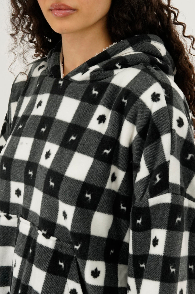 Canada Weather Gear Plaid Oversided Hooded Pajama Top - Black - Womens Pajamas - Fairweather