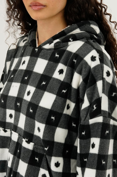 Canada Weather Gear Plaid Oversided Hooded Pajama Top - Black - Womens Pajamas - Fairweather