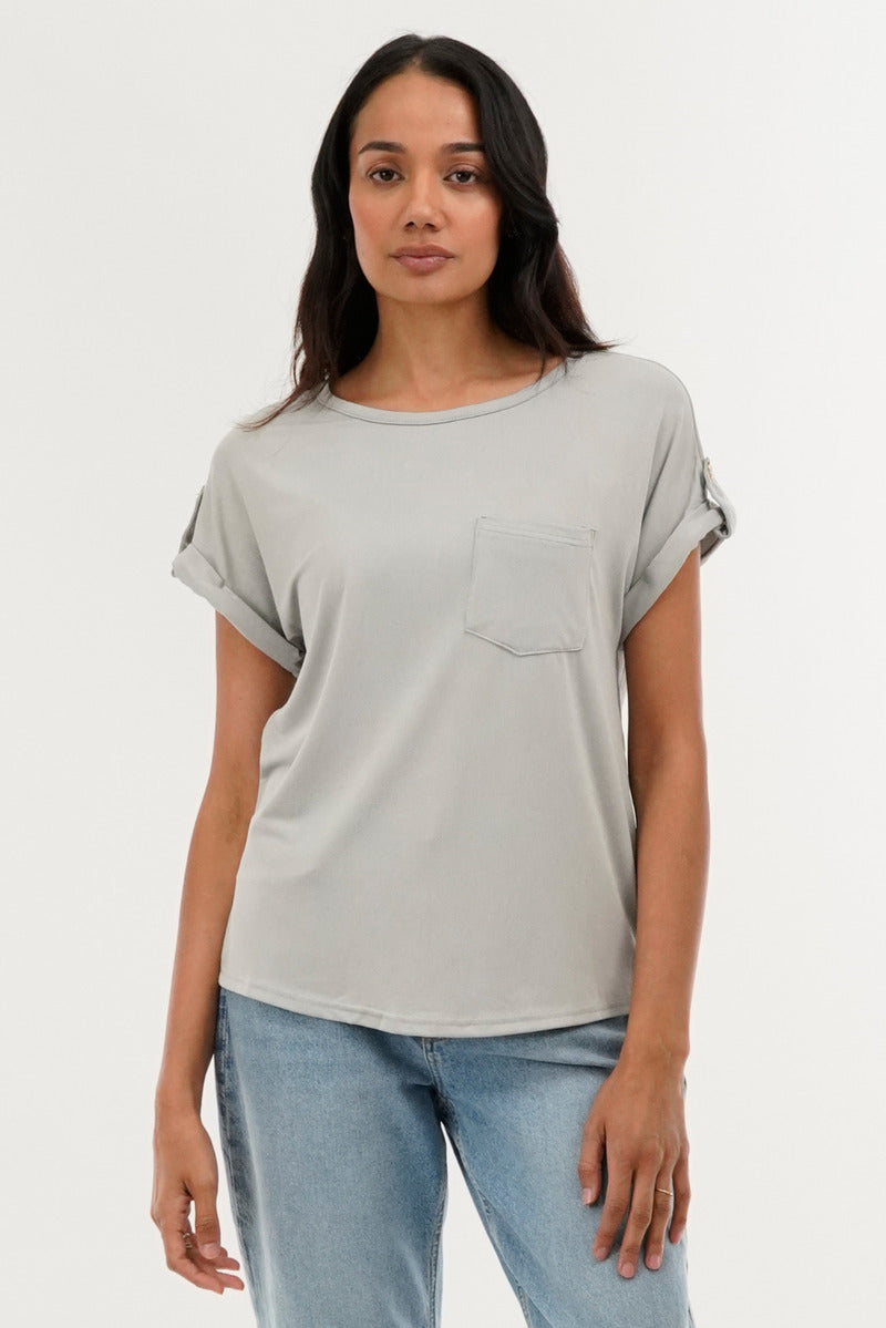Costa Blanca Basic Cap Sleeve Tee - Grey - Womens Tees & Tank Tops - Fairweather