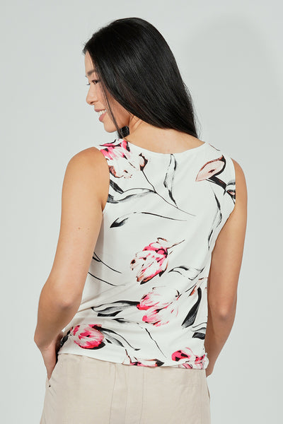 Beechers Brook Floral Cowl Neck Tank Top - White - Womens Tees & Tank Tops - Fairweather