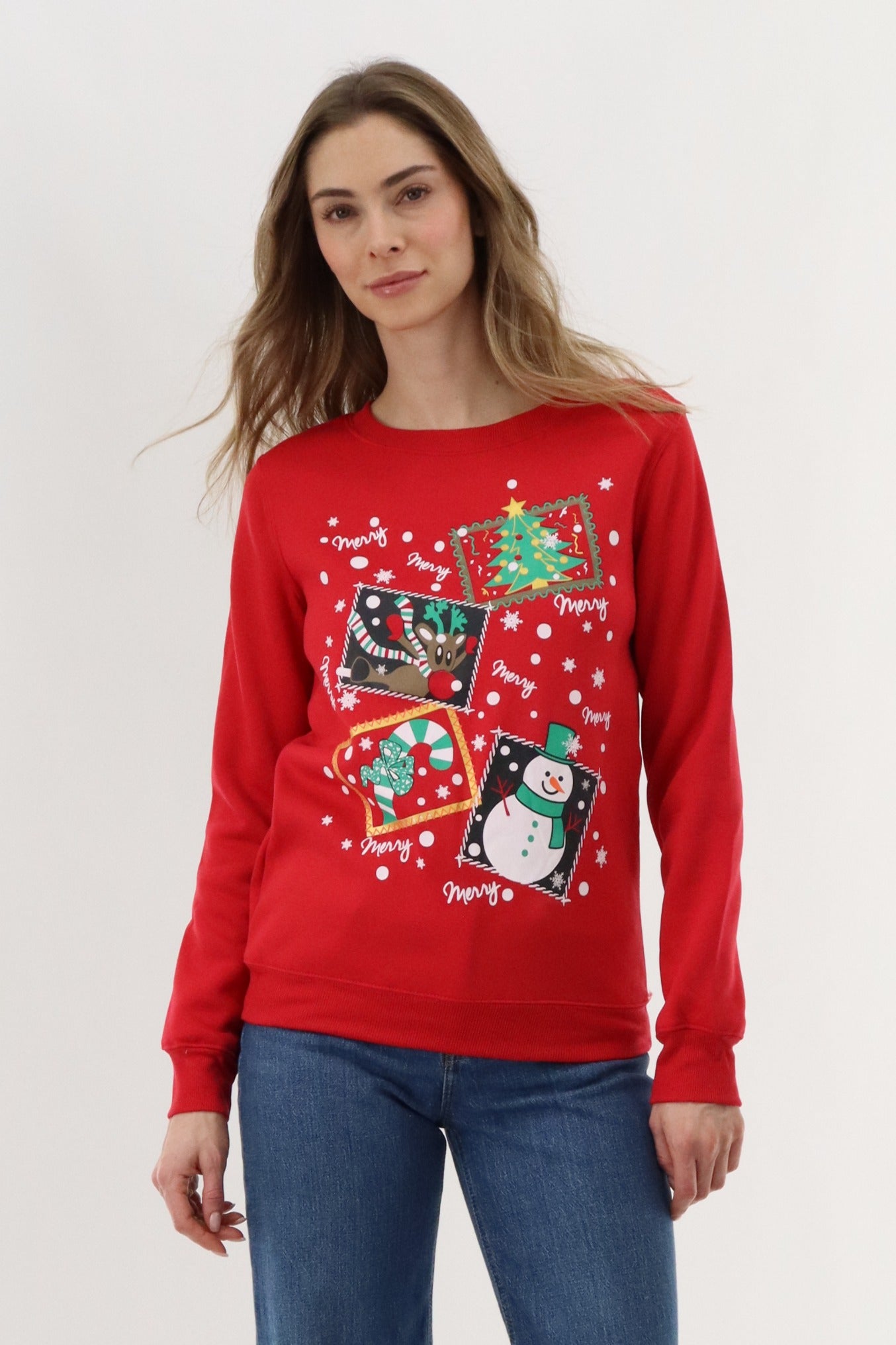 Festive Merry Christmas Sweater - Red - Womens Christmas Sweaters - Fairweather