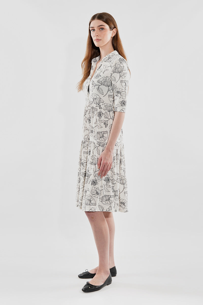 International INC Company Floral Tiered Henley Day Dress - Cream