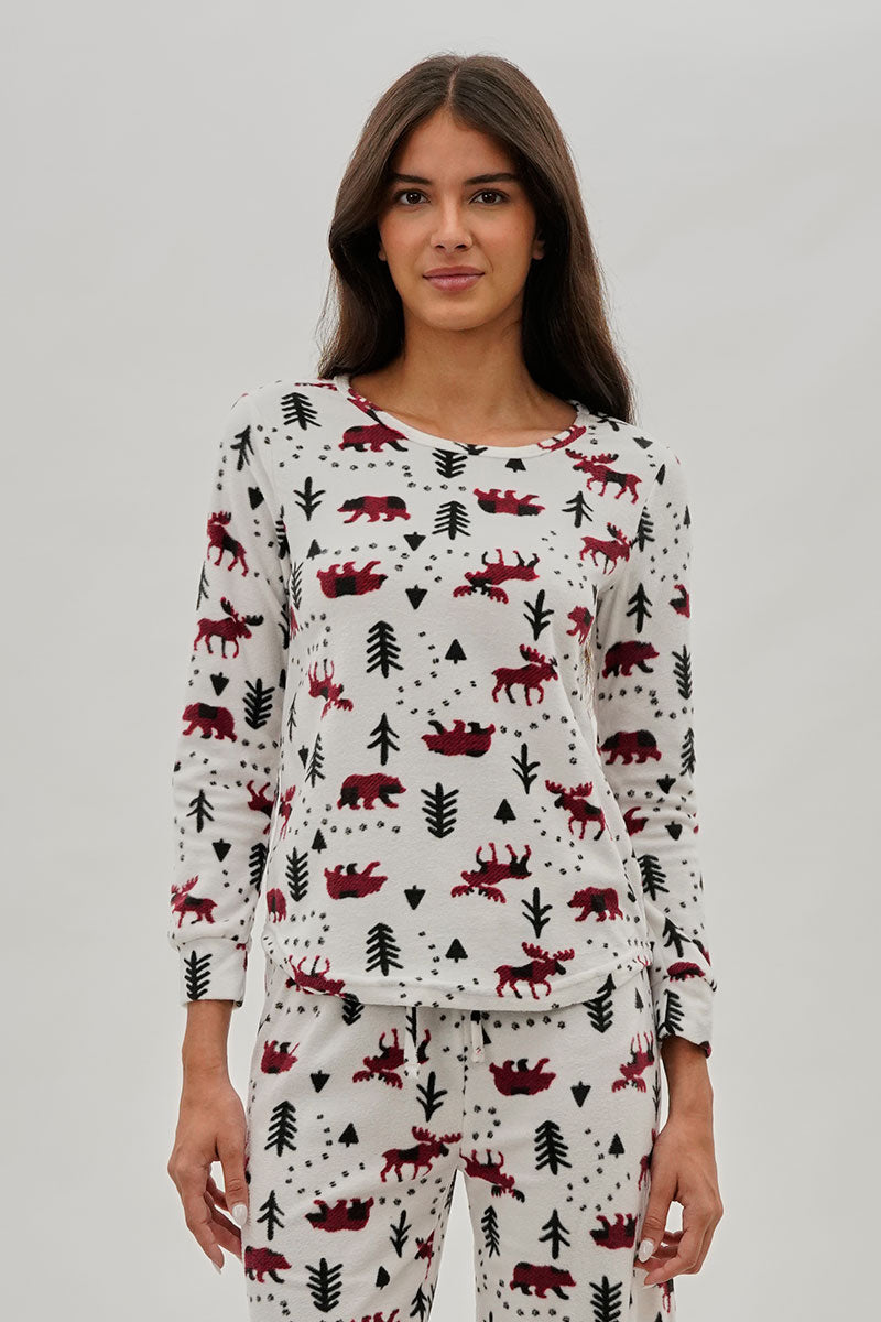 Canada Weather Gear Winter Print Crewneck Pajama Top - White - Womens Pajamas - Fairweather