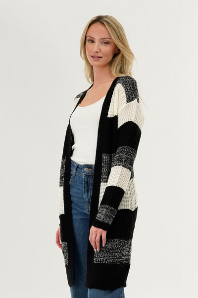 Stylexchange Striped Knit Cardigan - Black - Womens Cardigans - Fairweather