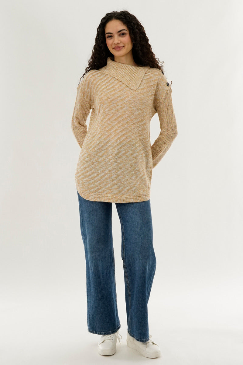 Beechers Brook High Neck Pullover Sweater - Beige - Womens Pullover Sweaters - Fairweather