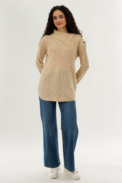 Beechers Brook High Neck Pullover Sweater - Beige - Womens Pullover Sweaters - Fairweather