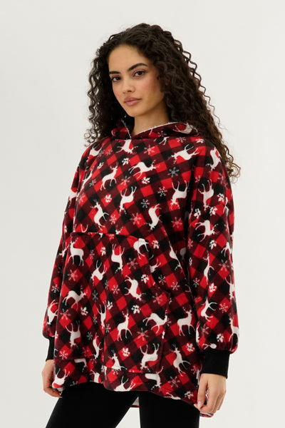 Canada Weather Gear Festive Print Oversided Hooded Pajama Top - Red - Womens Pajamas - Fairweather