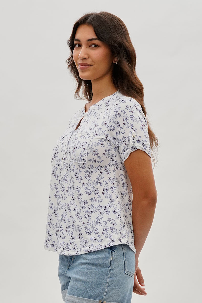 International INC Company Floral Short Sleeve Blouse - White - Womens Shirts & Blouses - Fairweather