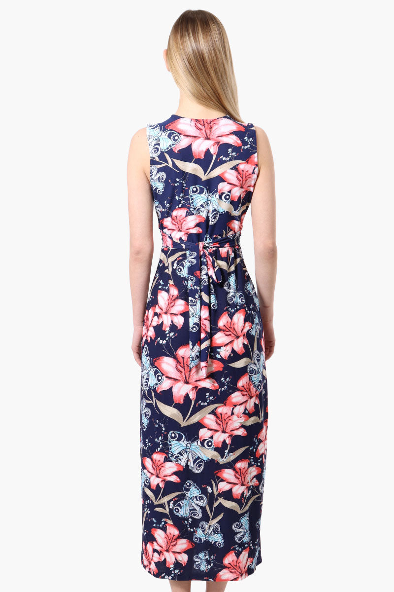 International INC Company Floral Crossover Back Tie Maxi Dress Navy