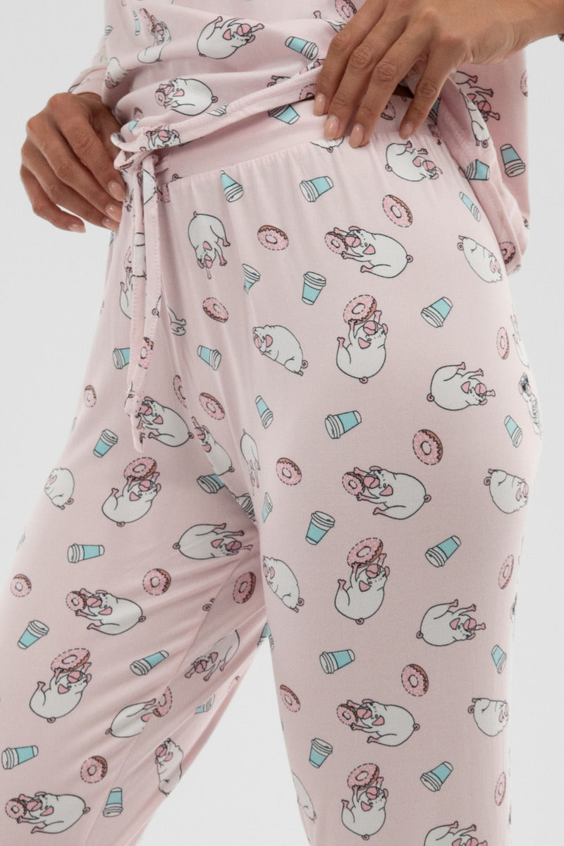 Canada Weather Gear Dog Print Tie Waist Pajama Pants - Blush - Womens Pajamas - Fairweather