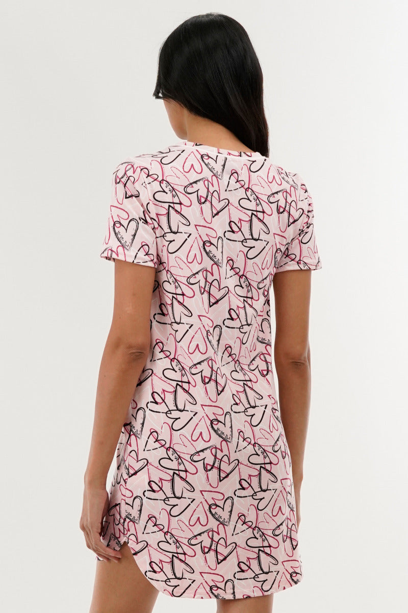 Canada Weather Gear Heart Pattern Tunic Pajama Top - Pink - Womens Pajamas - Fairweather