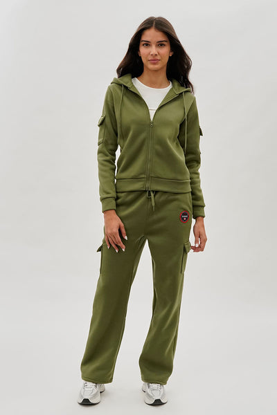 Fahrenheit Wide Leg Cargo Sweatpants - Olive - Womens Joggers & Sweatpants - Fairweather
