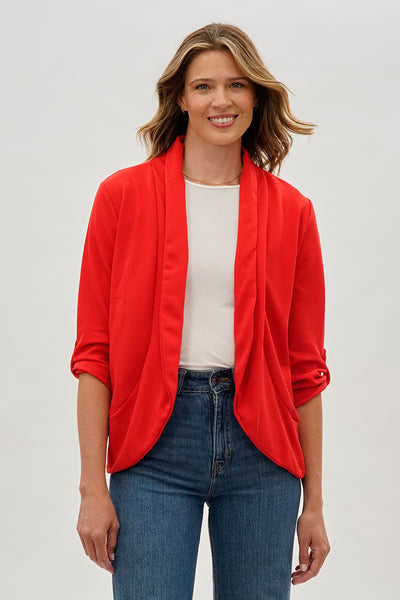 Majora Open Roll Up Sleeve Blazer - Red - Womens Blazers - Fairweather