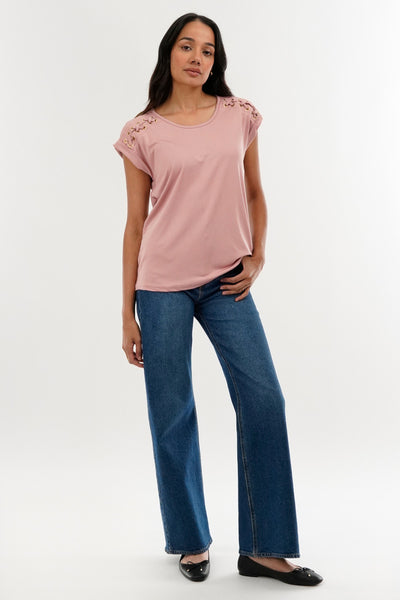 International INC Company Shoulder Lace Up Tee - Pink - Womens Tees & Tank Tops - Fairweather
