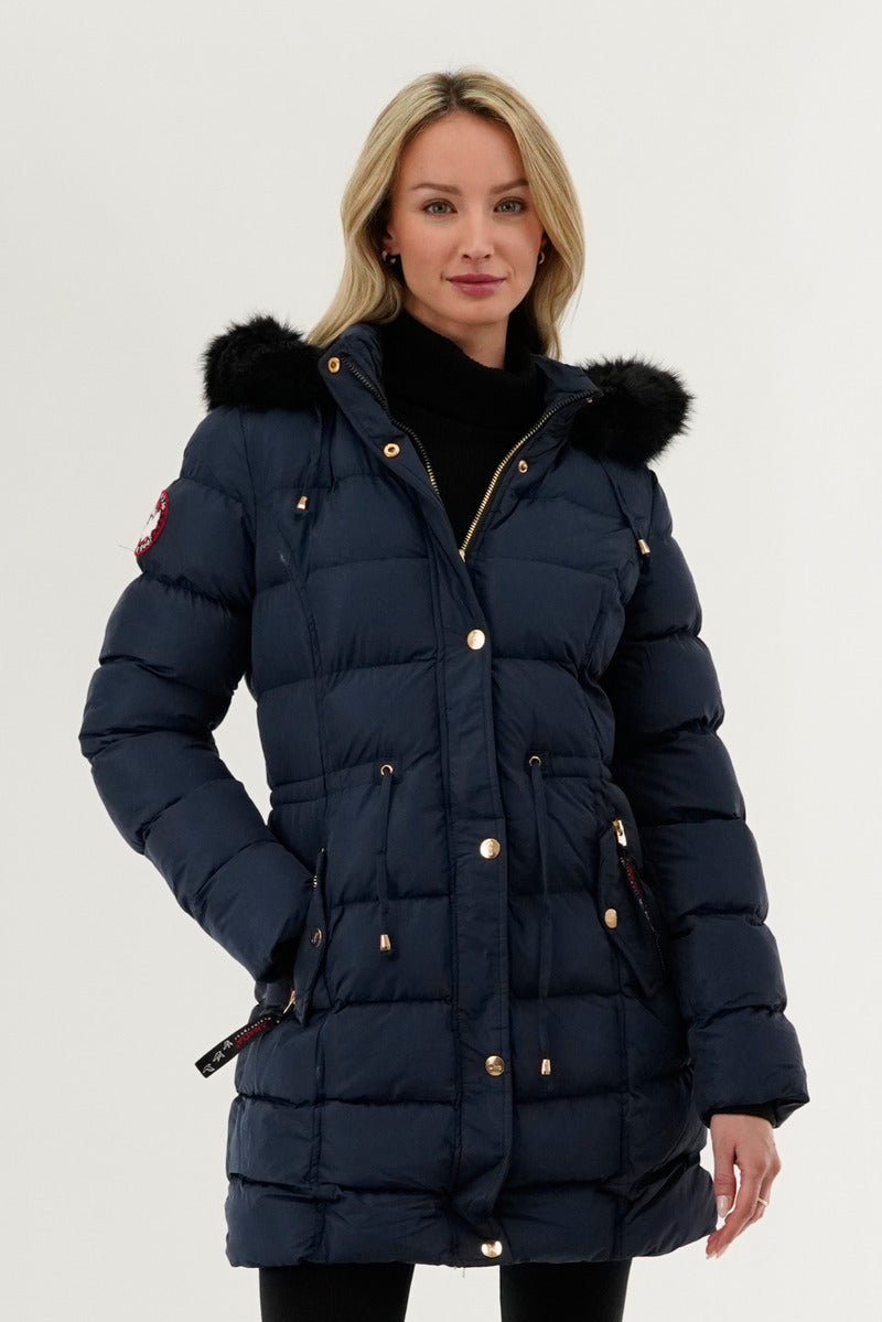 Canada Weather Gear Tie Waist Puffer Parka Jacket - Navy - Womens Parka Jackets - Fairweather
